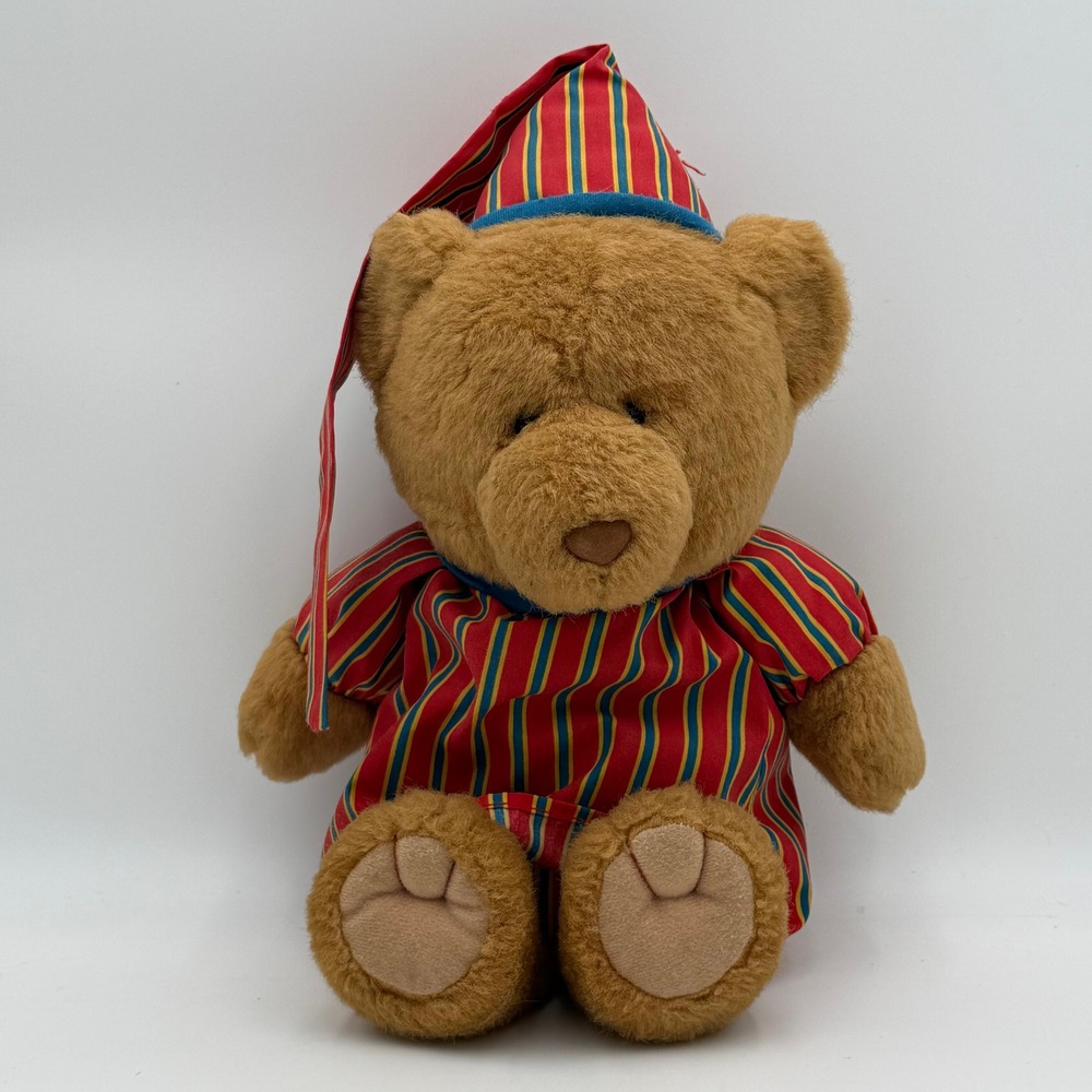 Vintage Bedtime Teddy Bear Plush Red Blue Yellow Nightshirt ***PLEASE READ